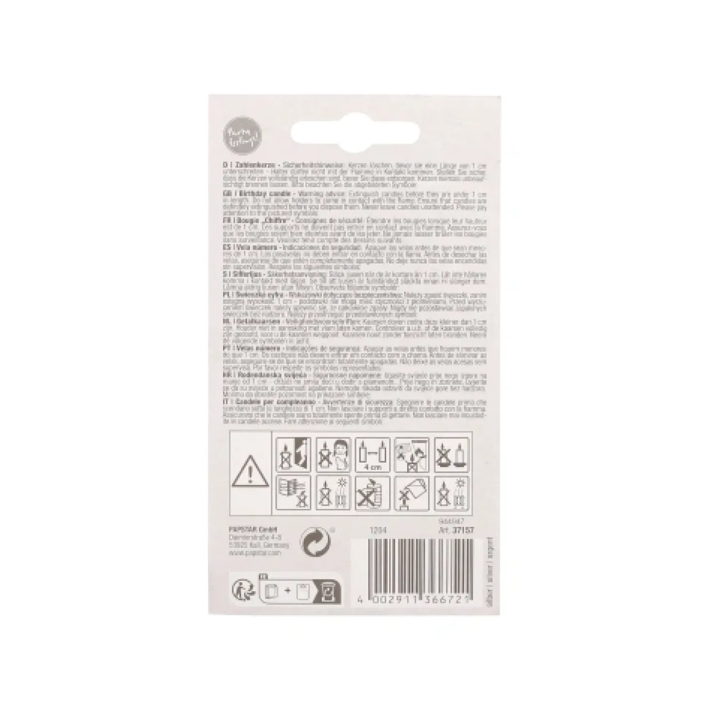 PAPSTAR Zahlenkerze mit Halter 7 cm silber "2"