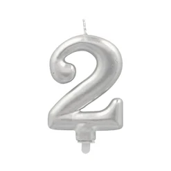 PAPSTAR Zahlenkerze mit Halter 7 cm silber "2"