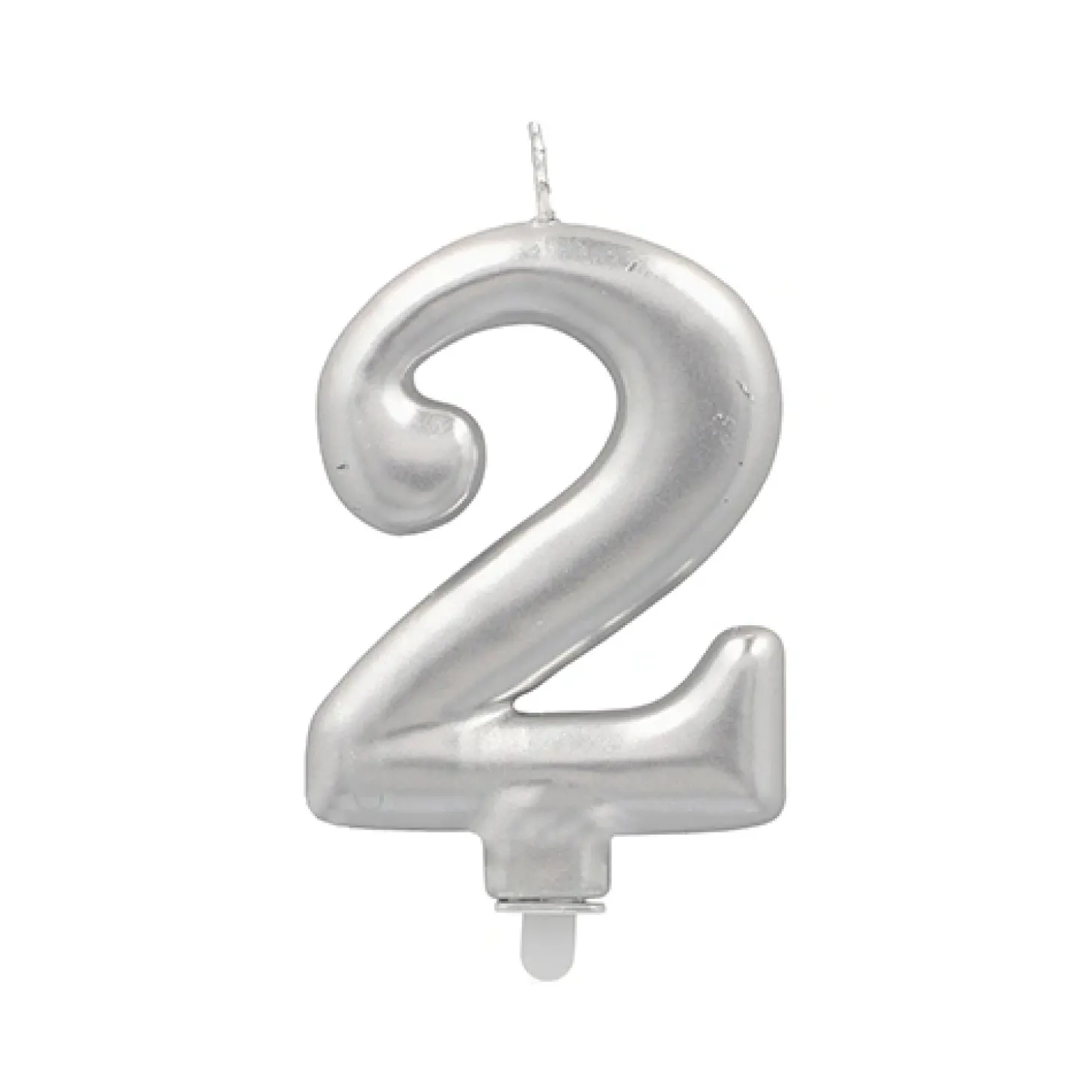 PAPSTAR Zahlenkerze mit Halter 7 cm silber "2"
