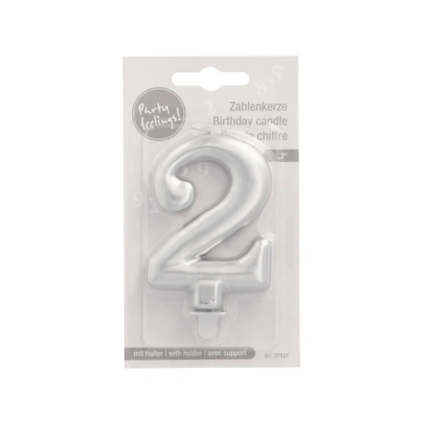 PAPSTAR Zahlenkerze mit Halter 7 cm silber "2"