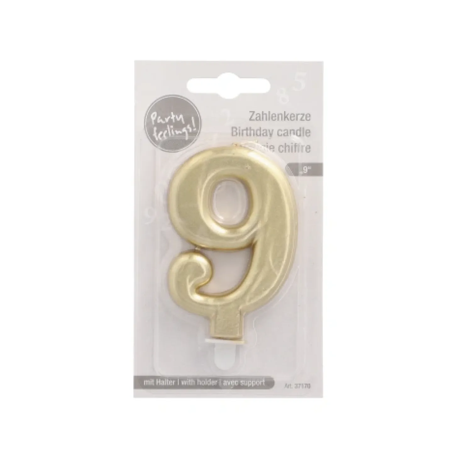 PAPSTAR Zahlenkerze mit Halter 7 cm gold "9"
