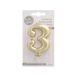PAPSTAR Zahlenkerze mit Halter 7 cm gold "3"