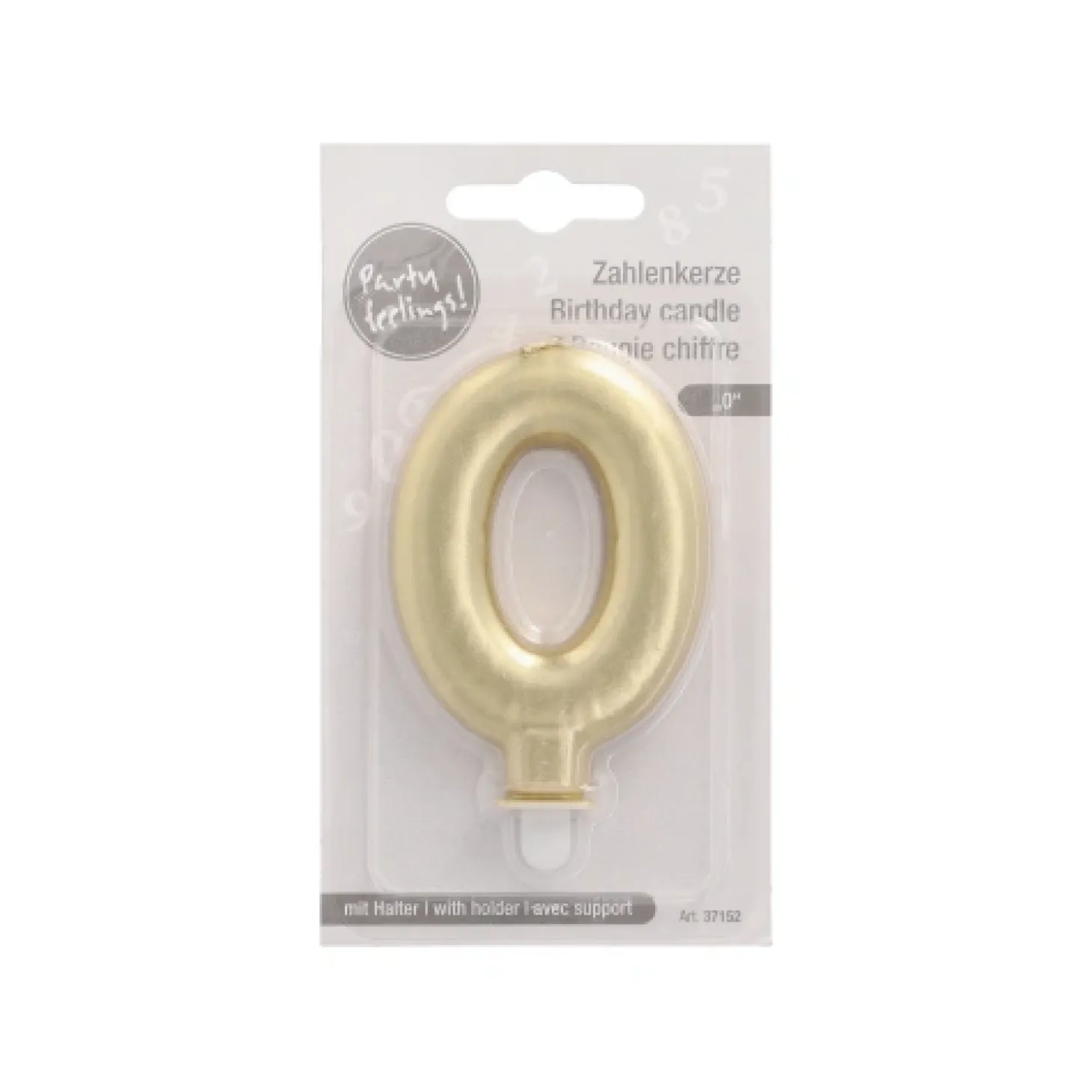 PAPSTAR Zahlenkerze mit Halter 7 cm gold "0"