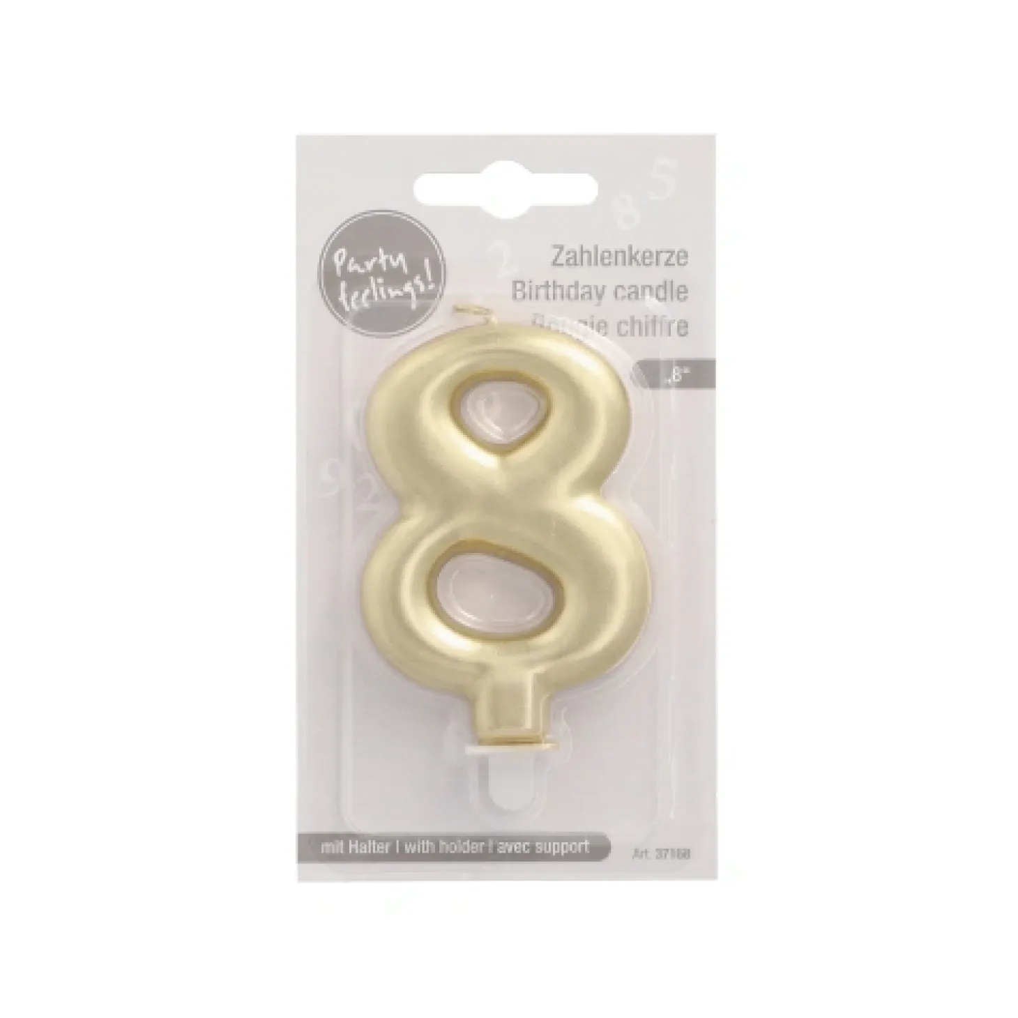 PAPSTAR Zahlenkerze mit Halter 7 cm gold "8"