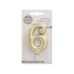 PAPSTAR Zahlenkerze mit Halter 7 cm gold "6"