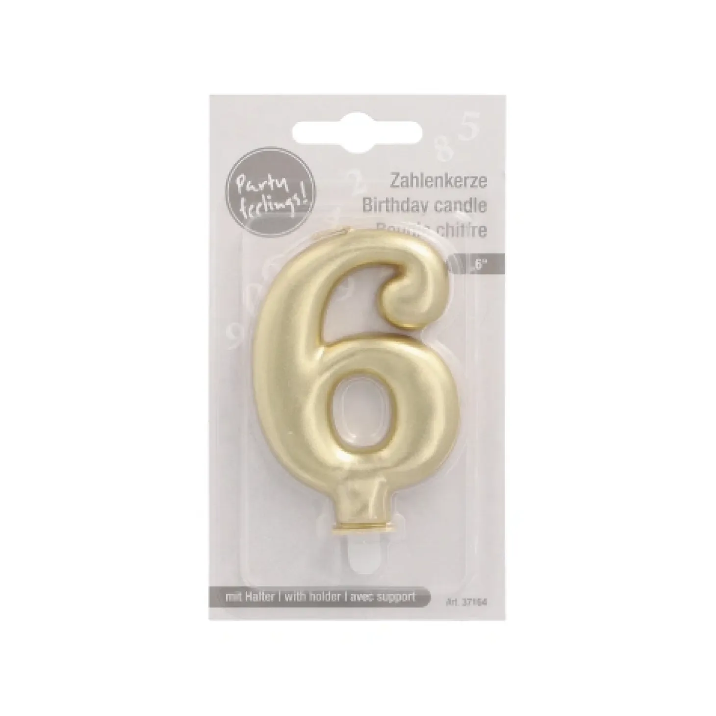 PAPSTAR Zahlenkerze mit Halter 7 cm gold "6"