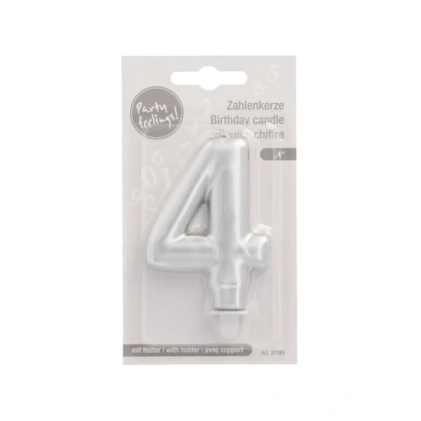 PAPSTAR Zahlenkerze mit Halter 7 cm silber "4"