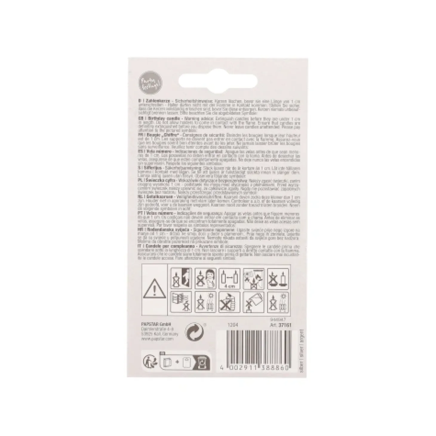 PAPSTAR Zahlenkerze mit Halter 7 cm silber "4"