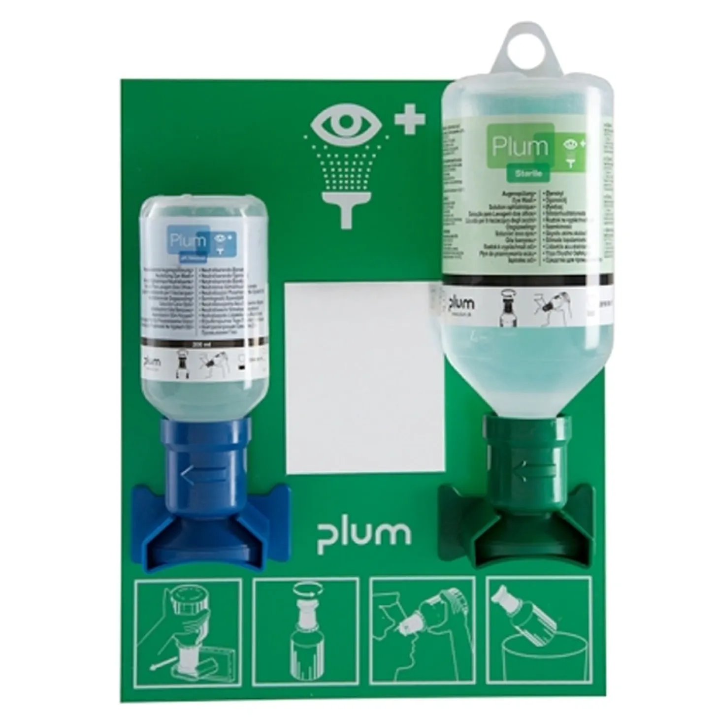 Plum Augen-Notfallstation offen mit Wandhalter und 2 Flaschen