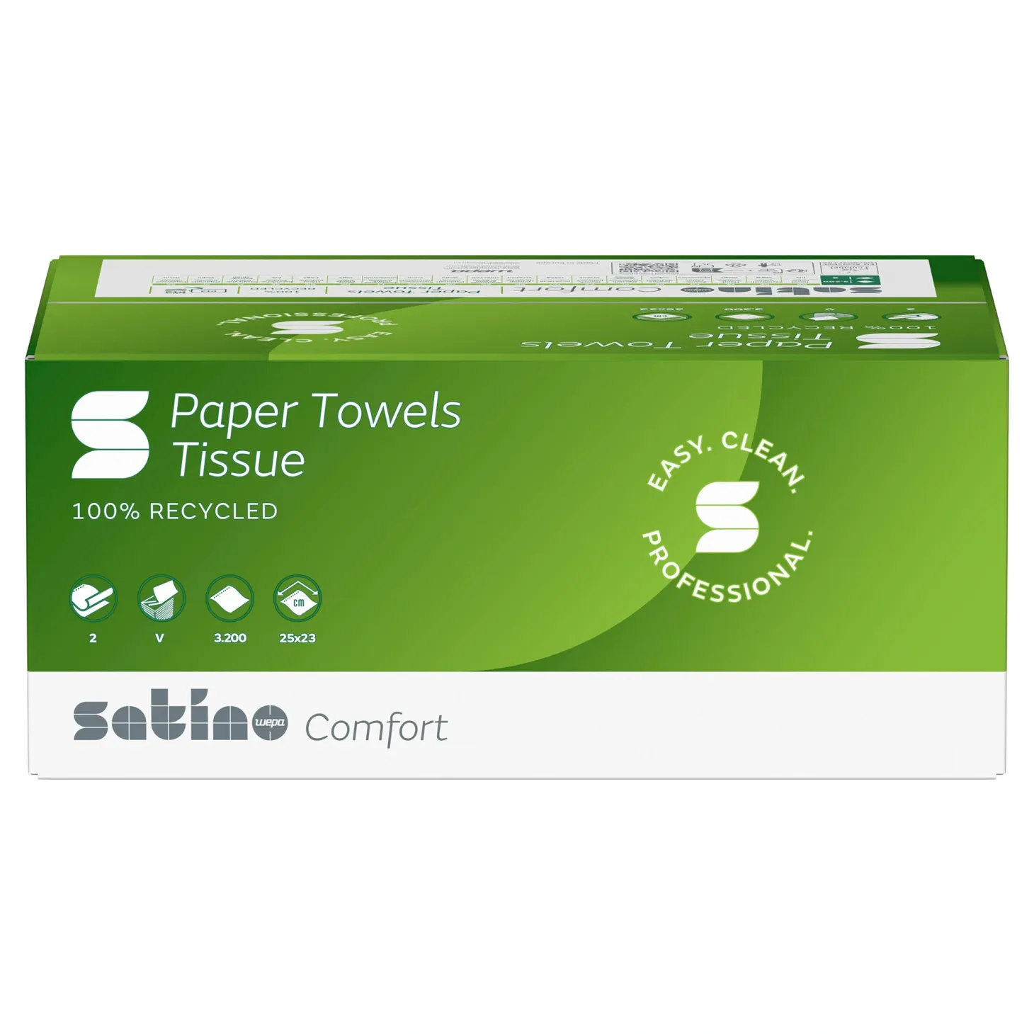 Satino by Wepa Comfort Papierhandtücher Tissue PT3, Recycling, V-Falz (ZZ) 25 x 23, 2-lagig, grün