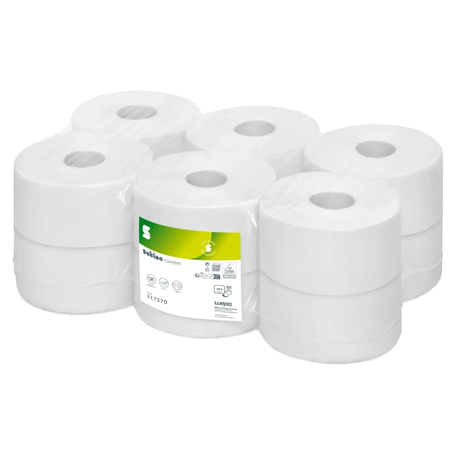 Satino by Wepa Comfort Toilettenpapier Mini Jumbo hochweiß JT1, 3-lagig, 120 Meter