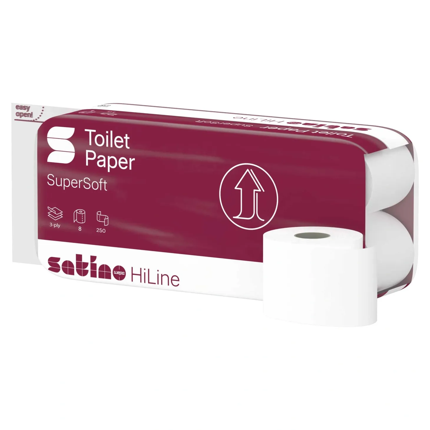 Satino by Wepa HiLine Toilettenpapier MT1, Zellstoff, 3-lagig, 250 Blatt, XXL-Pack