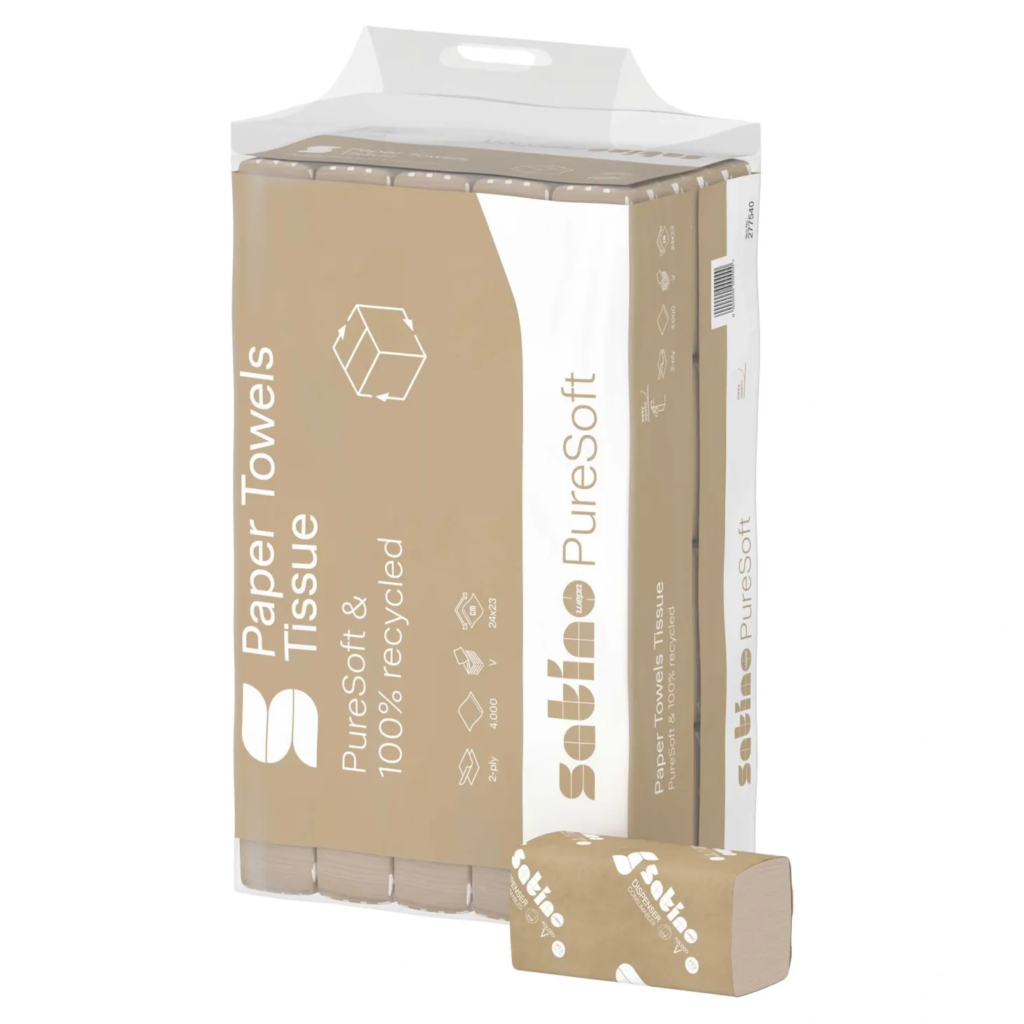 Satino by Wepa PureSoft Handtuchpapier PT3, Recycling, V-Falz (ZZ), 24x23, 2-lagig, beige