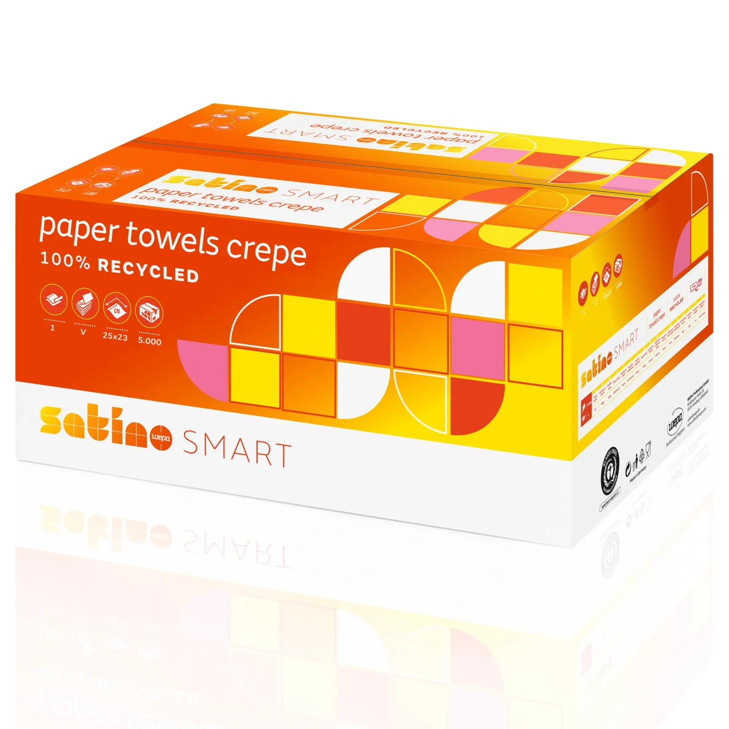 Satino by Wepa Smart Papierhandtücher Krepp PT3, Recycling, V-Falz (ZZ), 25x23, 1-lagig, naturweiß