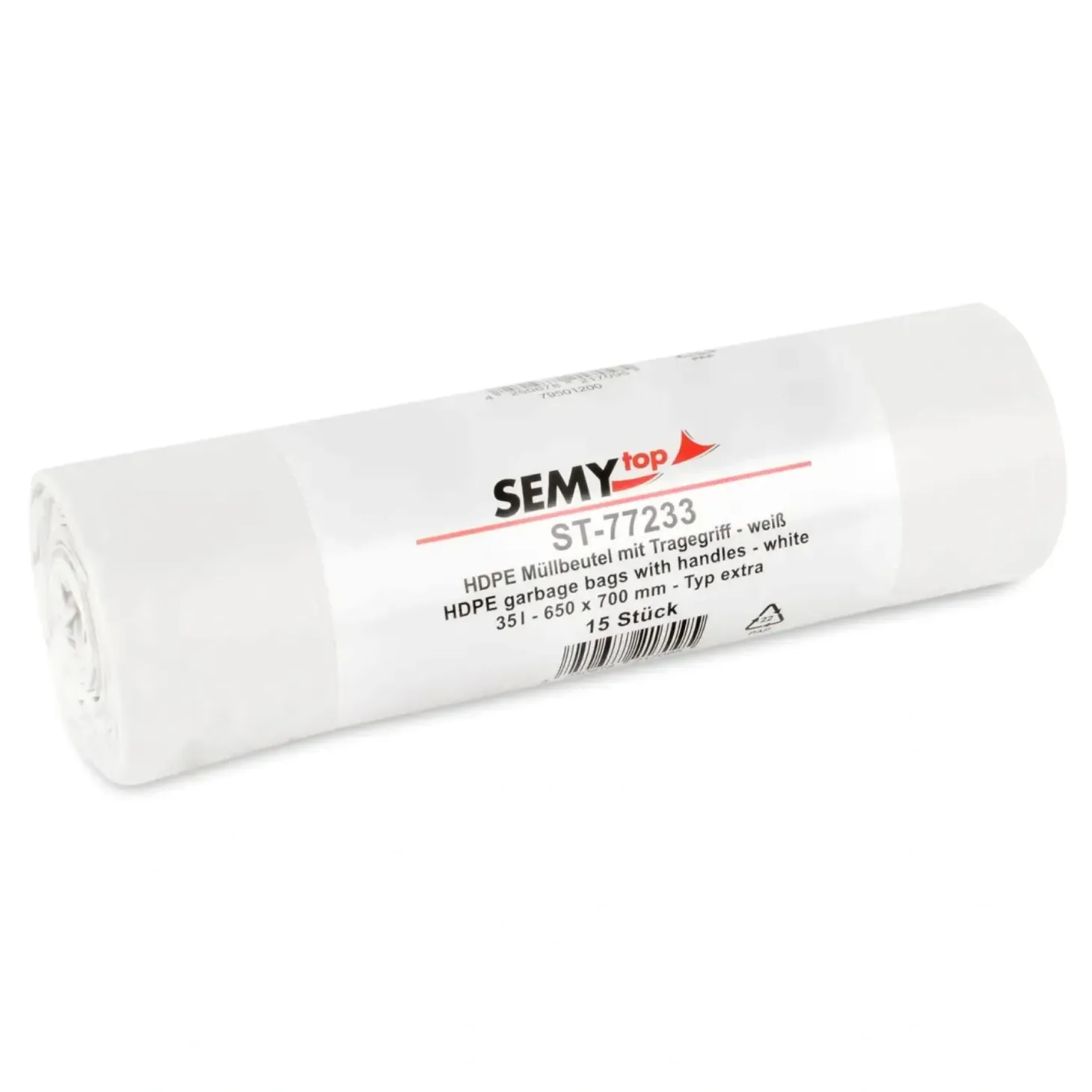 SEMYtop HDPE Müllbeutel mit Tragegriff 35 Liter, weiß, 14 my (Typ extra)