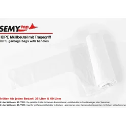 SEMYtop HDPE Müllbeutel mit Tragegriff 35 Liter, weiß, 14 my (Typ extra)