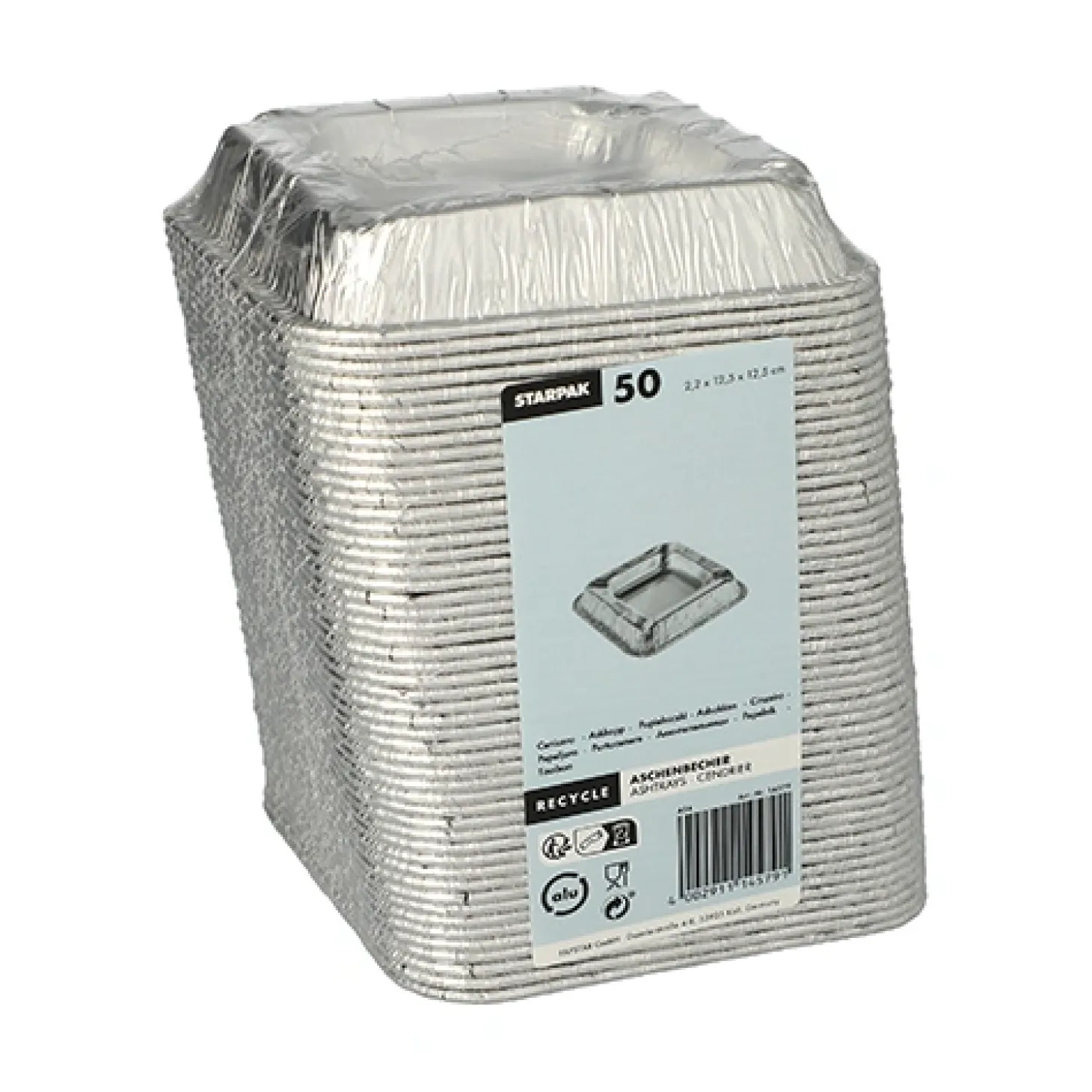 Starpak Aschenbecher, Alu eckig 2,2 cm x 12,5 cm x 12,5 cm, 8 x 50 Stück