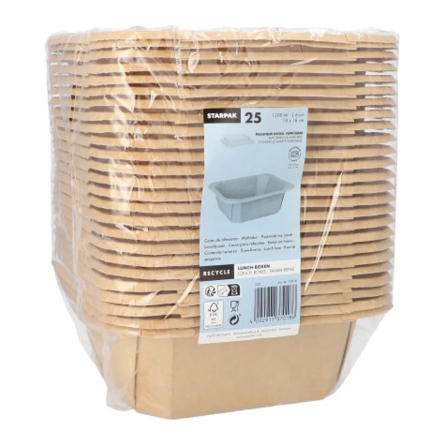 Starpak Lunchboxen, Pappe eckig 1200 ml 6 cm x 18 cm x 18 cm braun