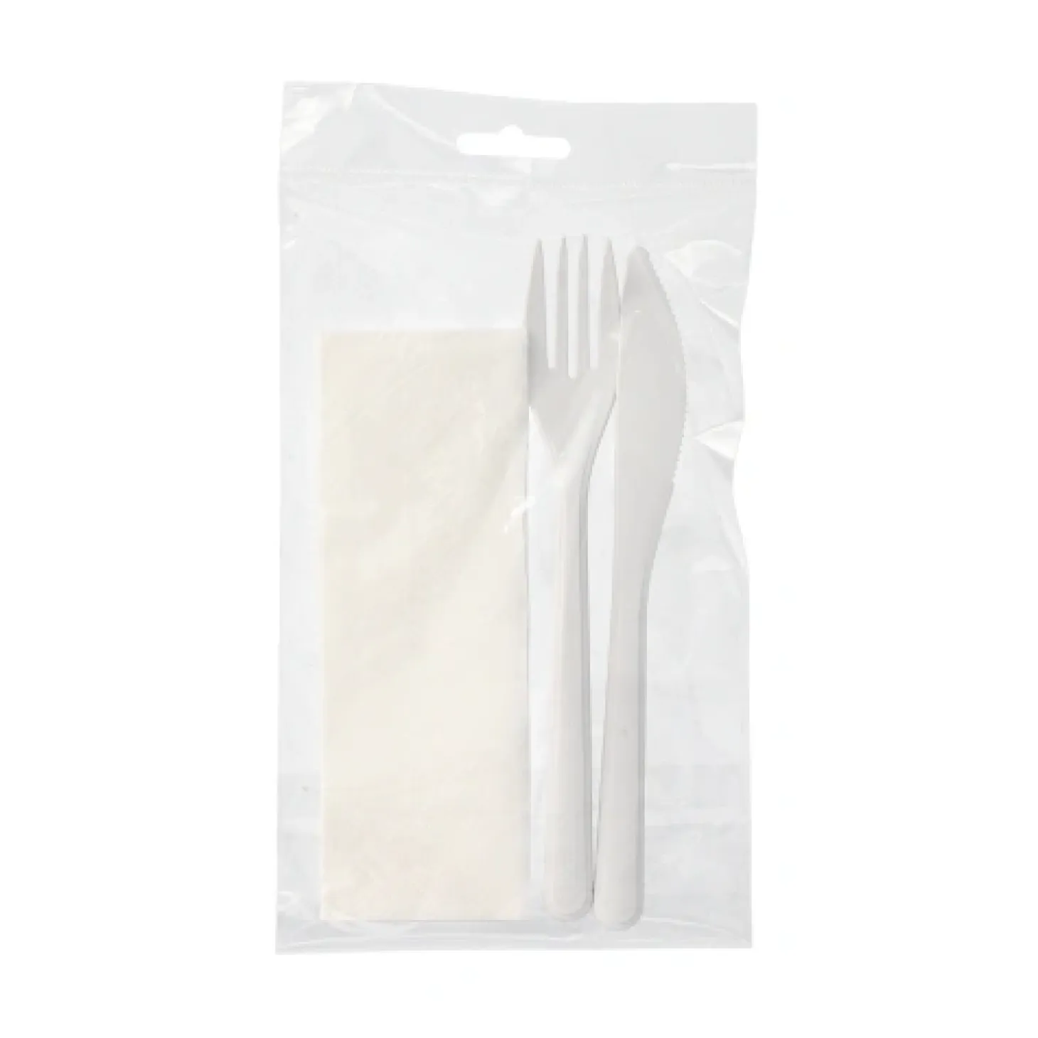 Starpak Mehrweg-Bestecksets PP-MF 22 cm : Messer, Gabel, Serviette in Folienbeutel