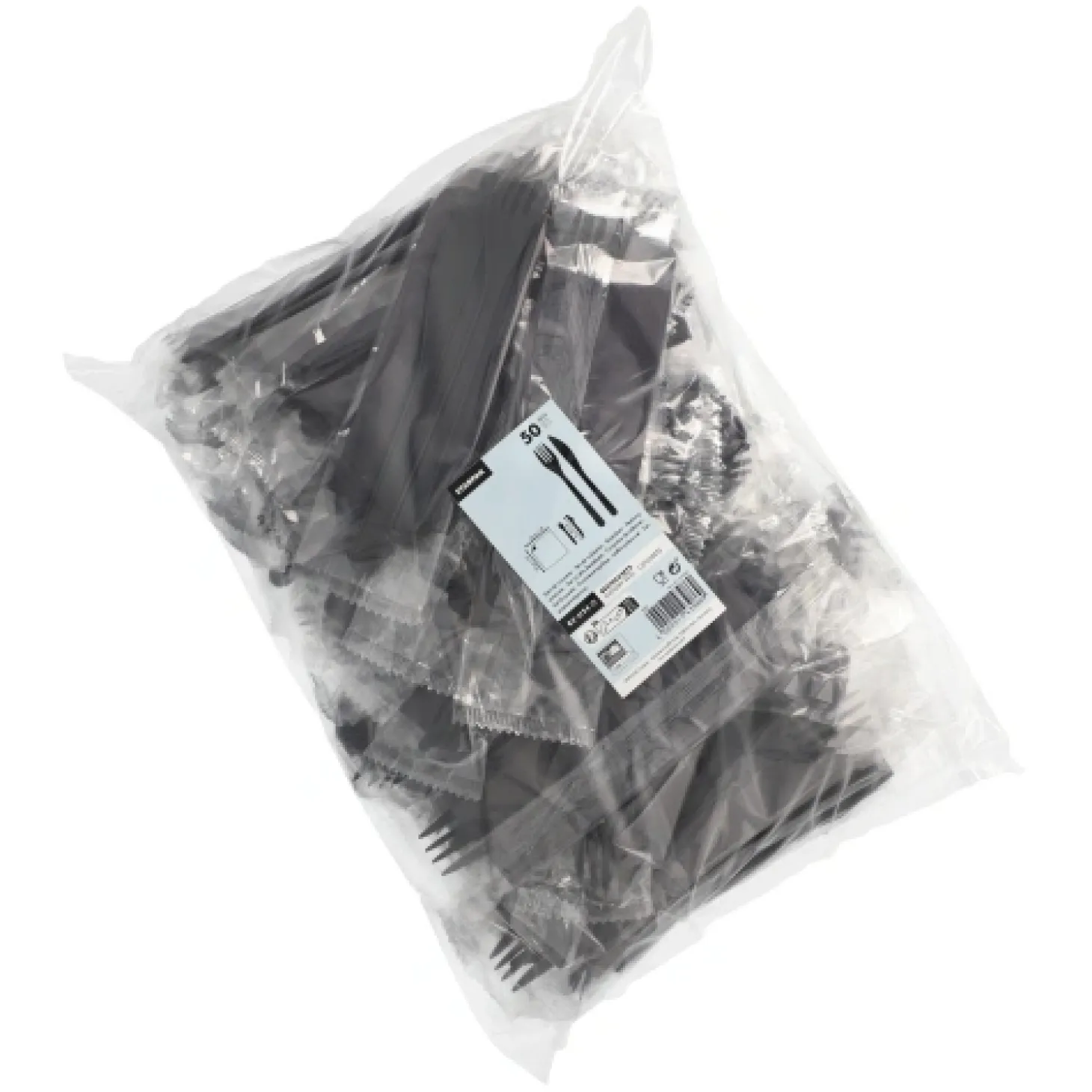 Starpak Mehrweg-Bestecksets PP-MF 22 cm schwarz : Messer, Gabel, Serviette in Folienbeutel, 10 x 50 Stück