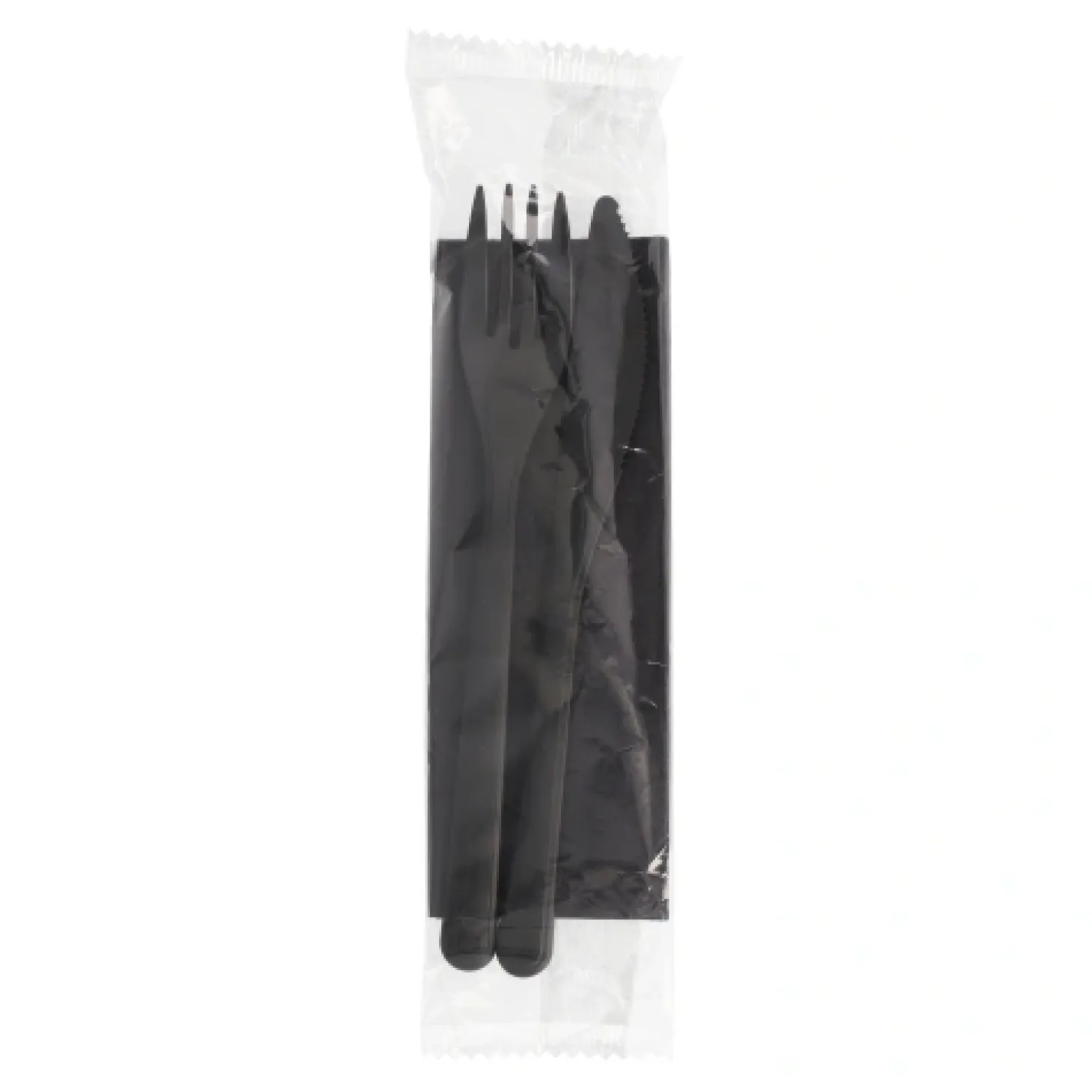 Starpak Mehrweg-Bestecksets PP-MF 22 cm schwarz : Messer, Gabel, Serviette in Folienbeutel, 10 x 50 Stück