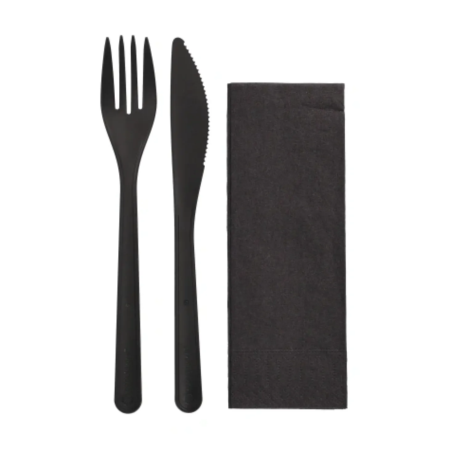 Starpak Mehrweg-Bestecksets PP-MF 22 cm schwarz : Messer, Gabel, Serviette in Folienbeutel, 10 x 50 Stück