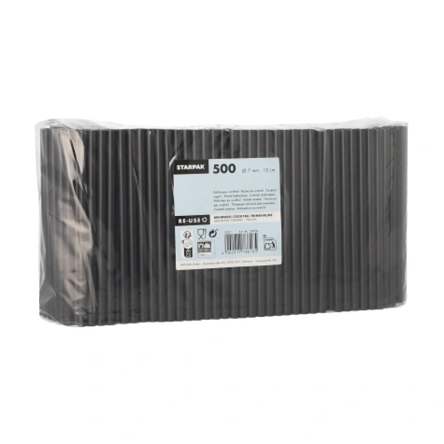 Starpak Mehrweg-Cocktail Trinkhalme PP Ø 7 mm, 15 cm schwarz, 8 x 500 Stück