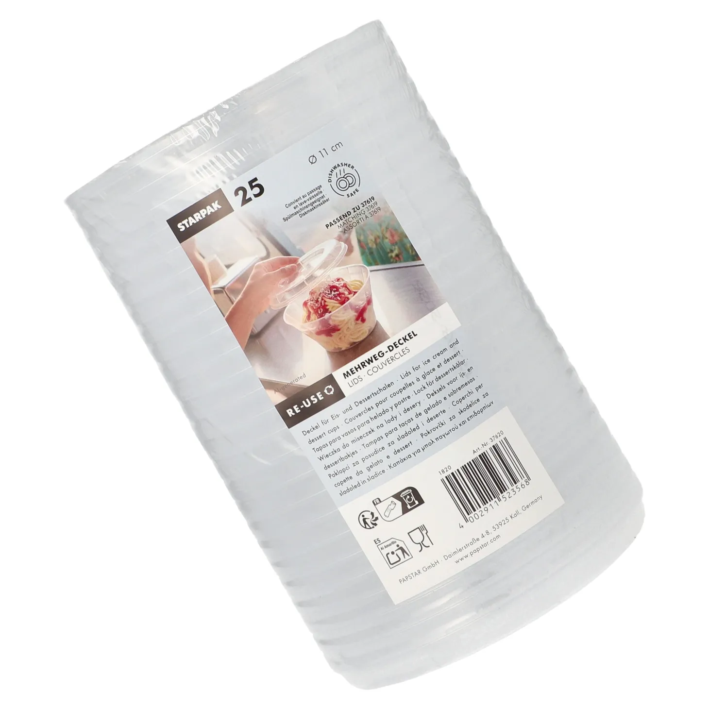 Starpak Mehrweg-Deckel rund Ø 11 cm, 1,3 cm transparent für Eis- und Dessertschalen, 10 x 25 Stück