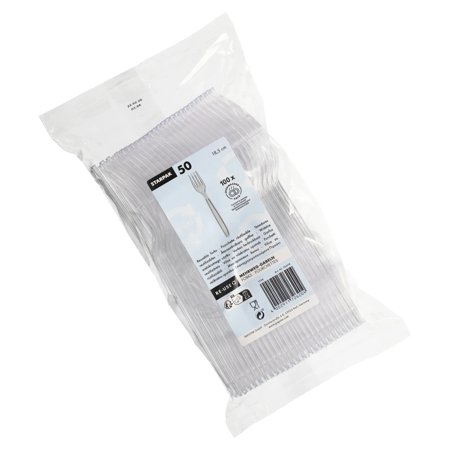 Starpak Mehrweg-Gabeln 18,5 cm transparent, 20 x 50 Stück