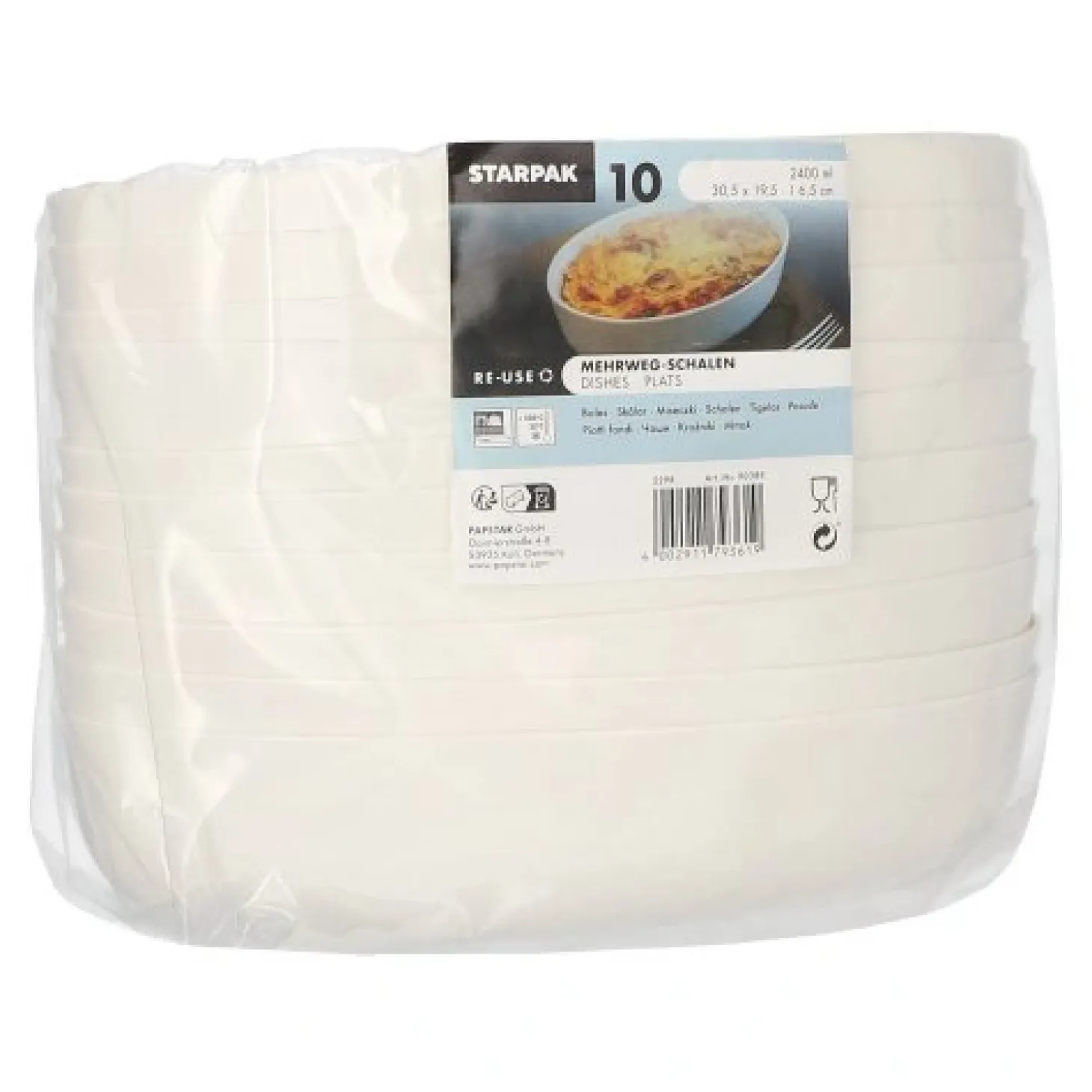 Starpak Mehrweg-Schalen oval 2400 ml 6,5 cm x 19,5 cm x 30,5 cm weiß "Cella"