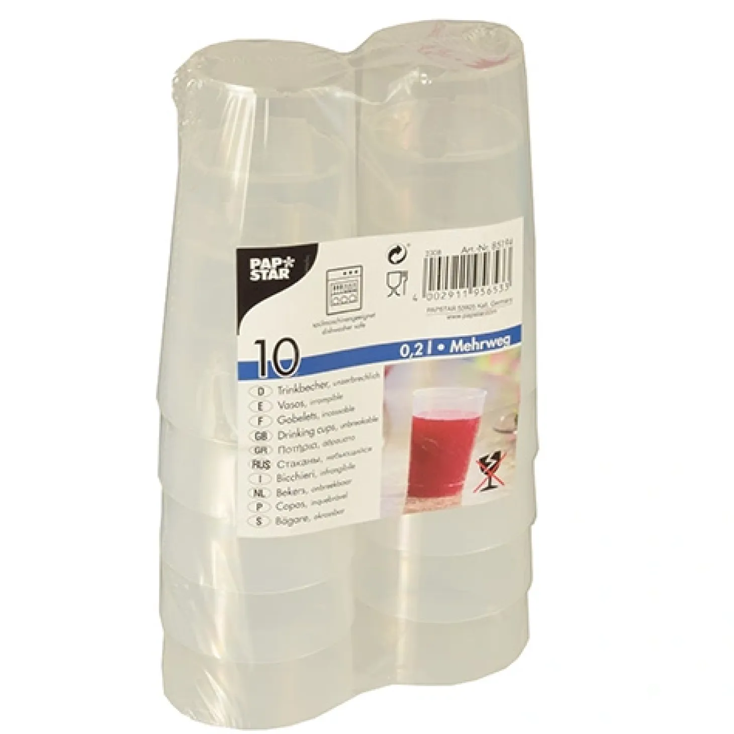 Starpak Mehrweg-Trinkbecher 0,2 l Ø 6,5 cm, 11,4 cm transluzent unzerbrechlich