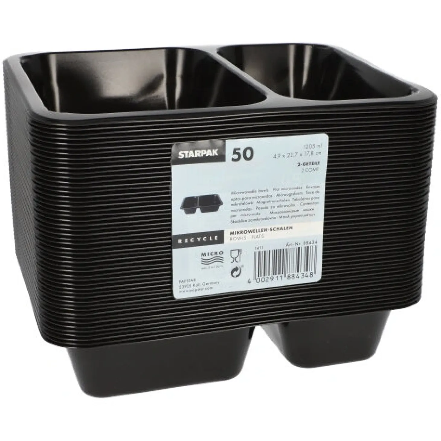 Starpak Mikrowellenschalen, PP 2-geteilt 1205 ml 4,9 cm x 22,7 cm x 17,8 cm schwarz