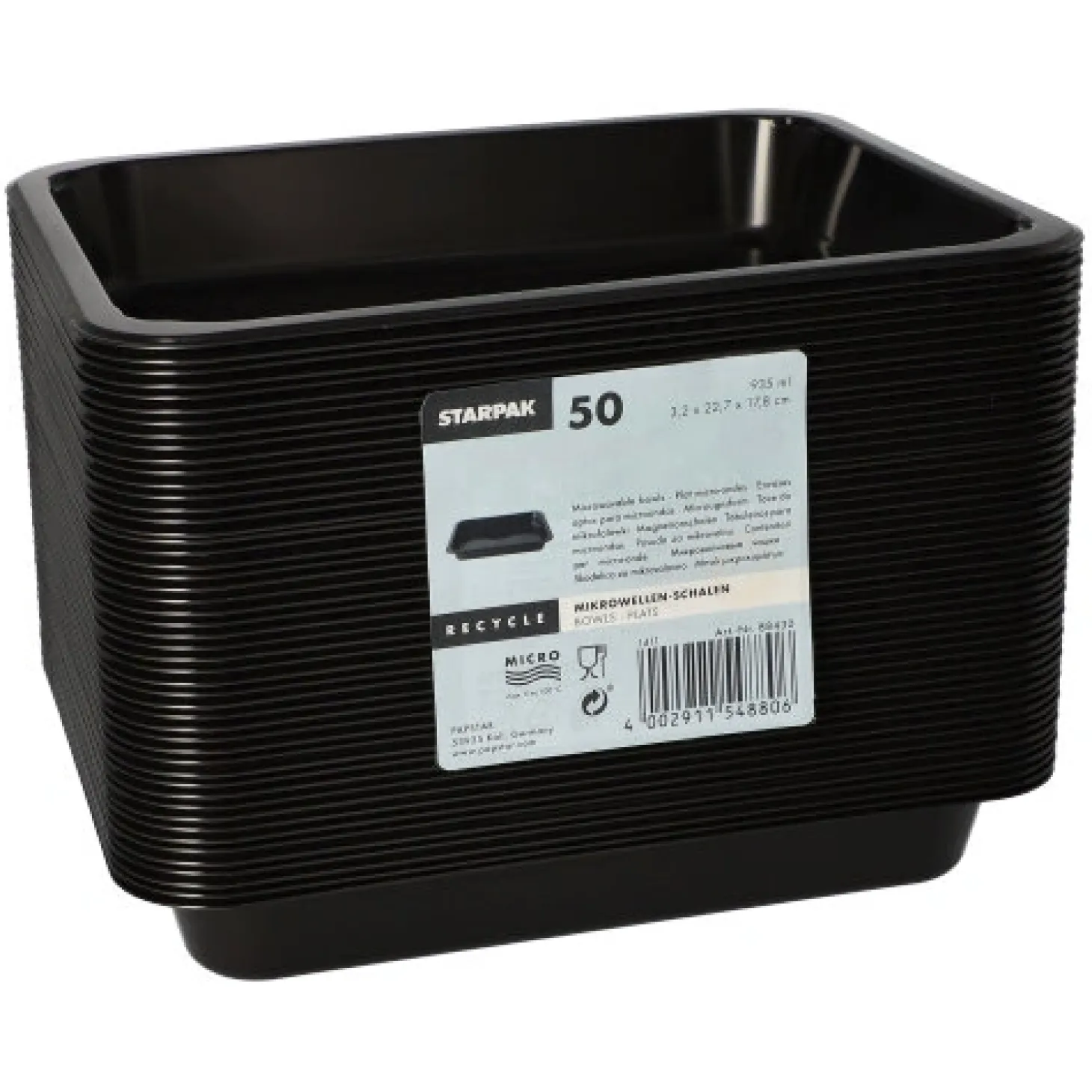 Starpak Mikrowellenschalen, PP ungeteilt 935 ml 3,2 cm x 22,7 cm x 17,8 cm schwarz