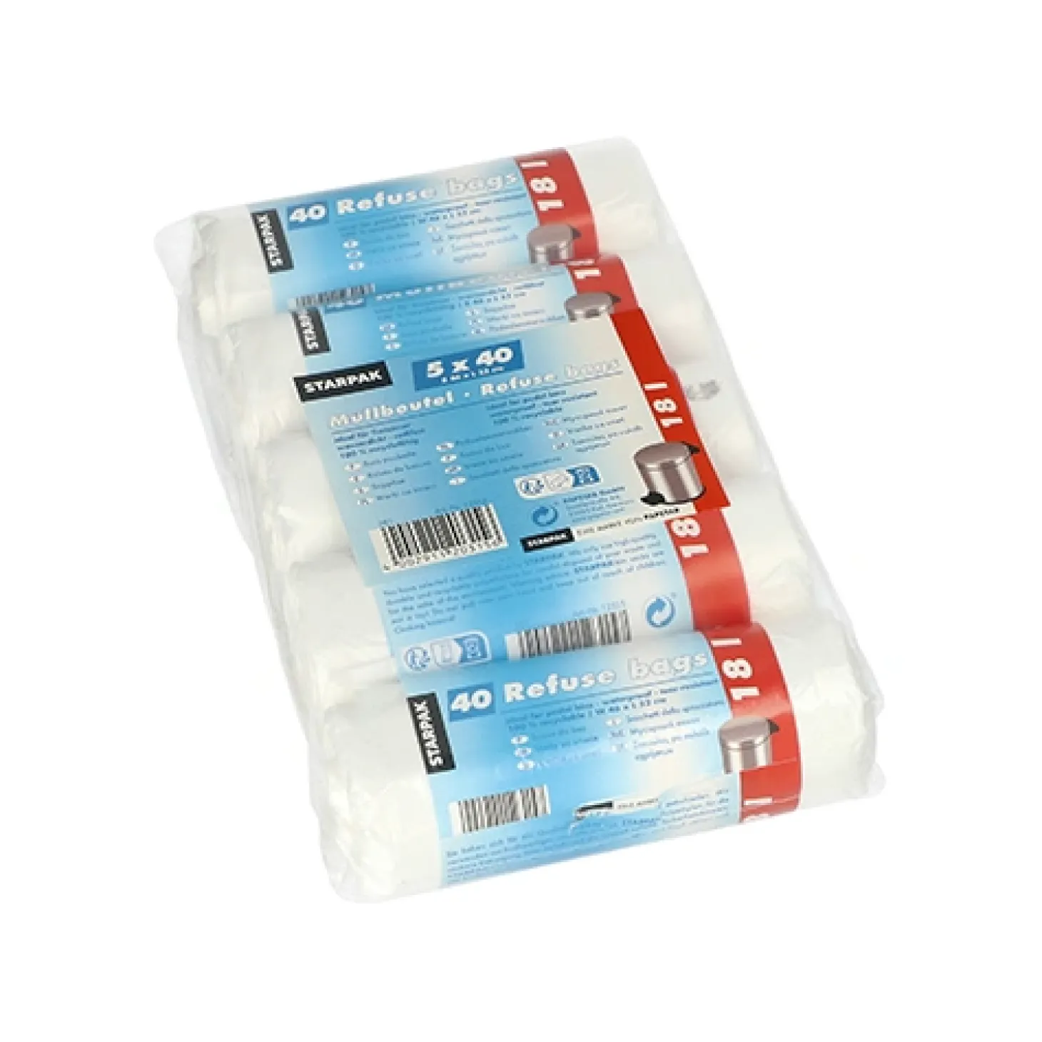 Starpak Müllbeutel, HDPE 18 l 52 cm x 46 cm weiß, 30 x 40 Stück