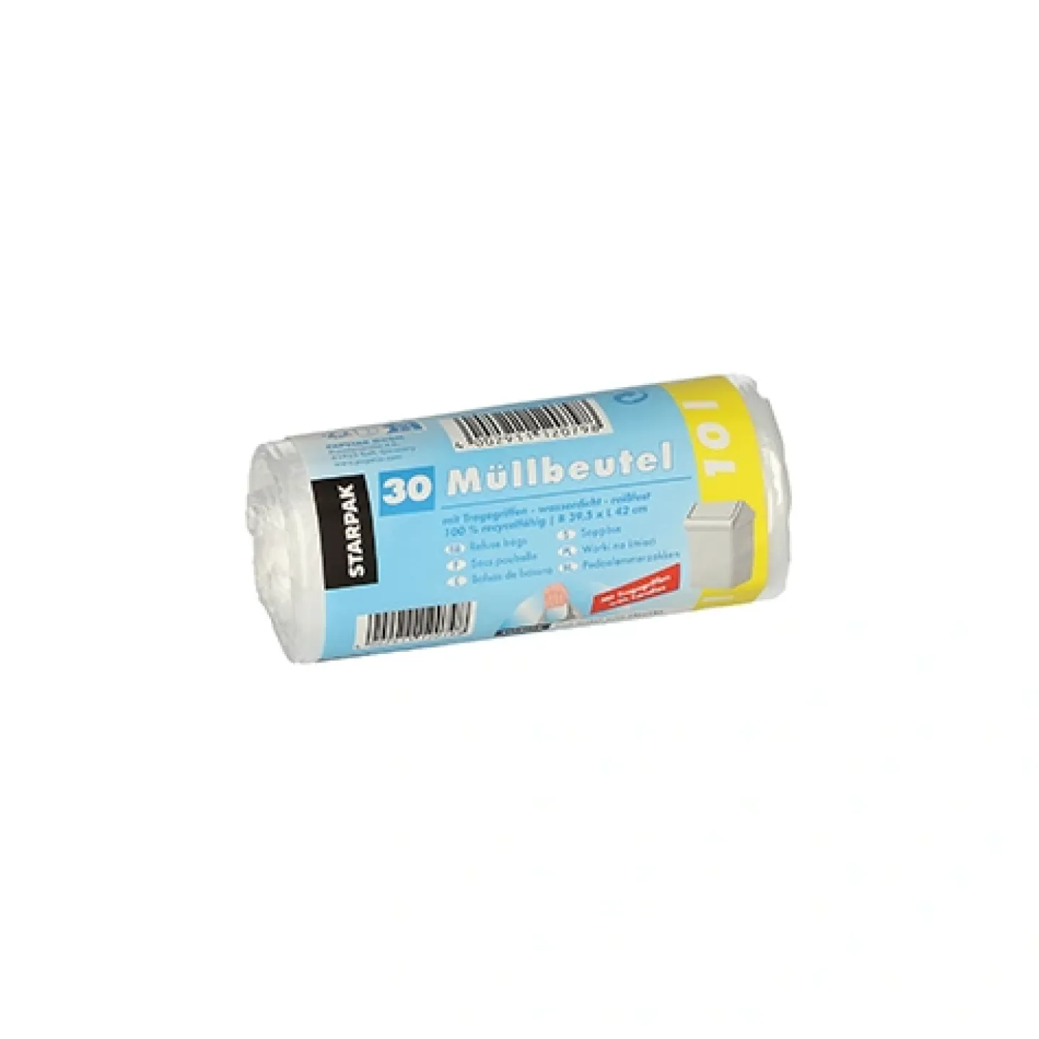 Starpak Müllbeutel mit Tragegriffen, HDPE 10 l 42 cm x 39,5 cm transparent, 20 x 30 Stück