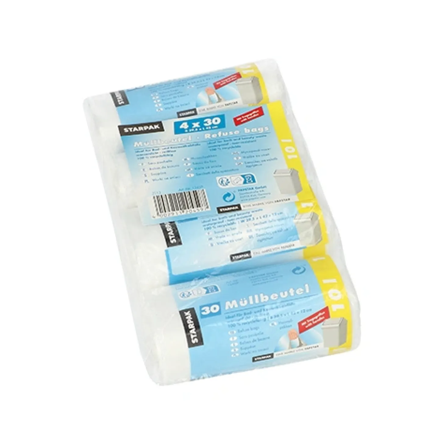 Starpak Müllbeutel mit Tragegriffen, HDPE 10 l 42 cm x 39,5 cm transparent, 12 x 120 Stück