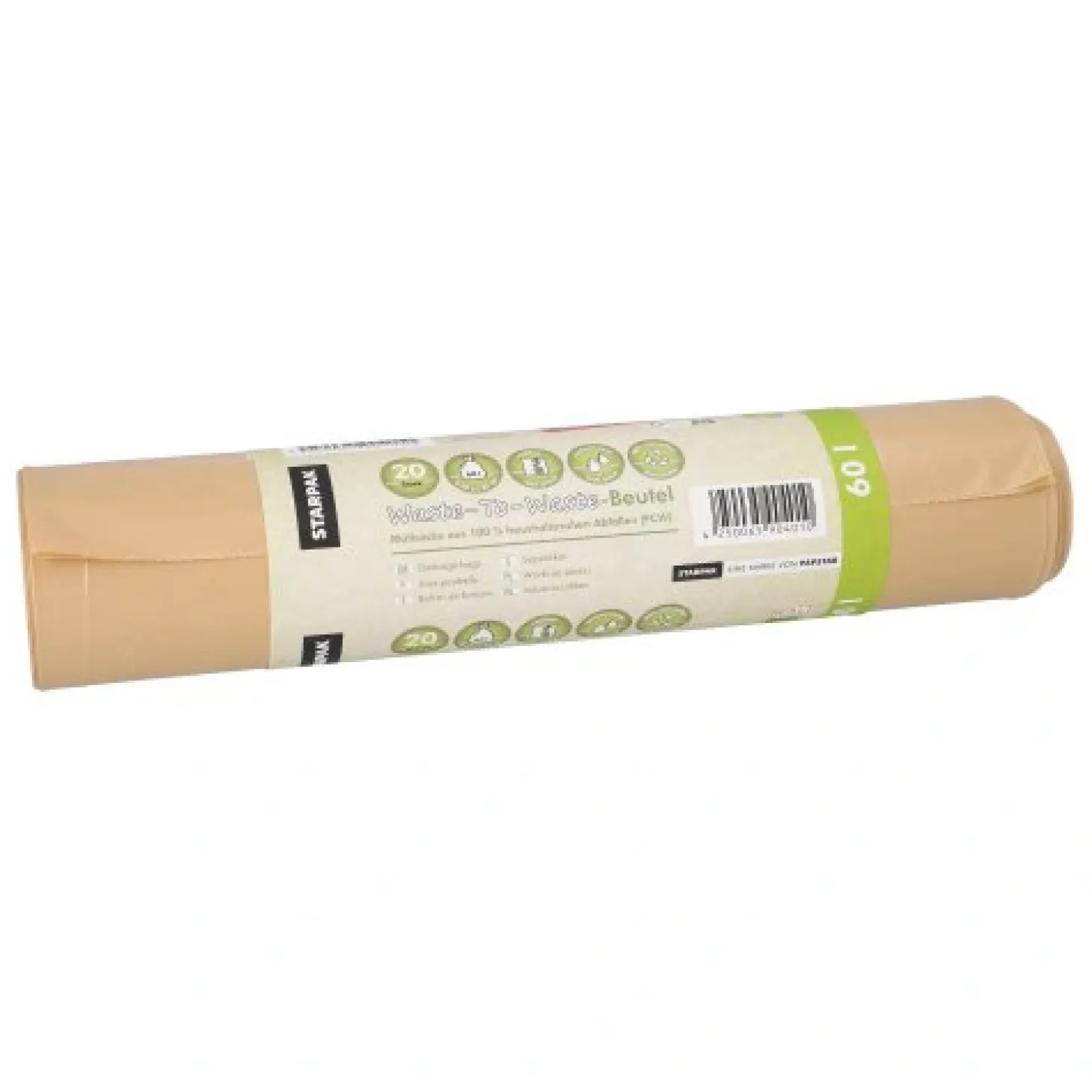 Starpak Müllsäcke aus 100% PCW "Waste-To-Waste" 60 l 88 cm x 60 cm braun 45 my, 16 x 20 Stück