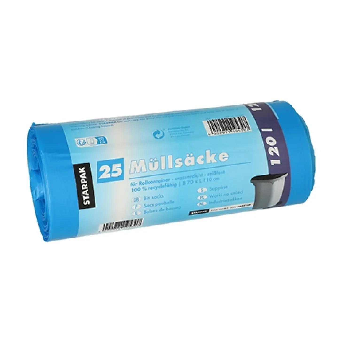 Starpak Müllsäcke, HDPE 120 l 110 cm x 70 cm blau, 20 x 25 Stück