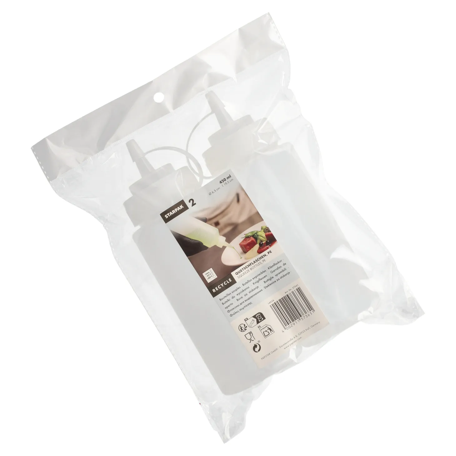 Starpak Quetschflaschen LDPE (virgin) 450 ml Ø 6,5 cm, 19,5 cm transparent, 6 x 2 Stück
