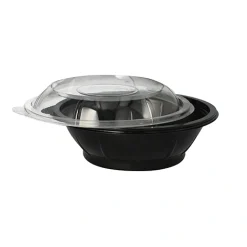 Starpak Salatschalen, PET 600 ml Ø 16,6 cm, 5,9 cm schwarz "Snap It" mit Deckel R-PET glasklar