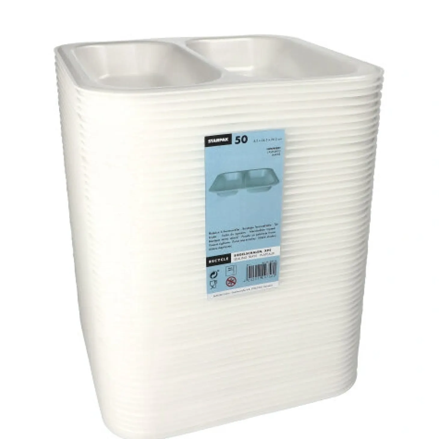 Starpak Siegelschalen, XPS 2-geteilt 1250 ml 4,2 cm x 24,5 cm x 26,5 cm weiß laminiert