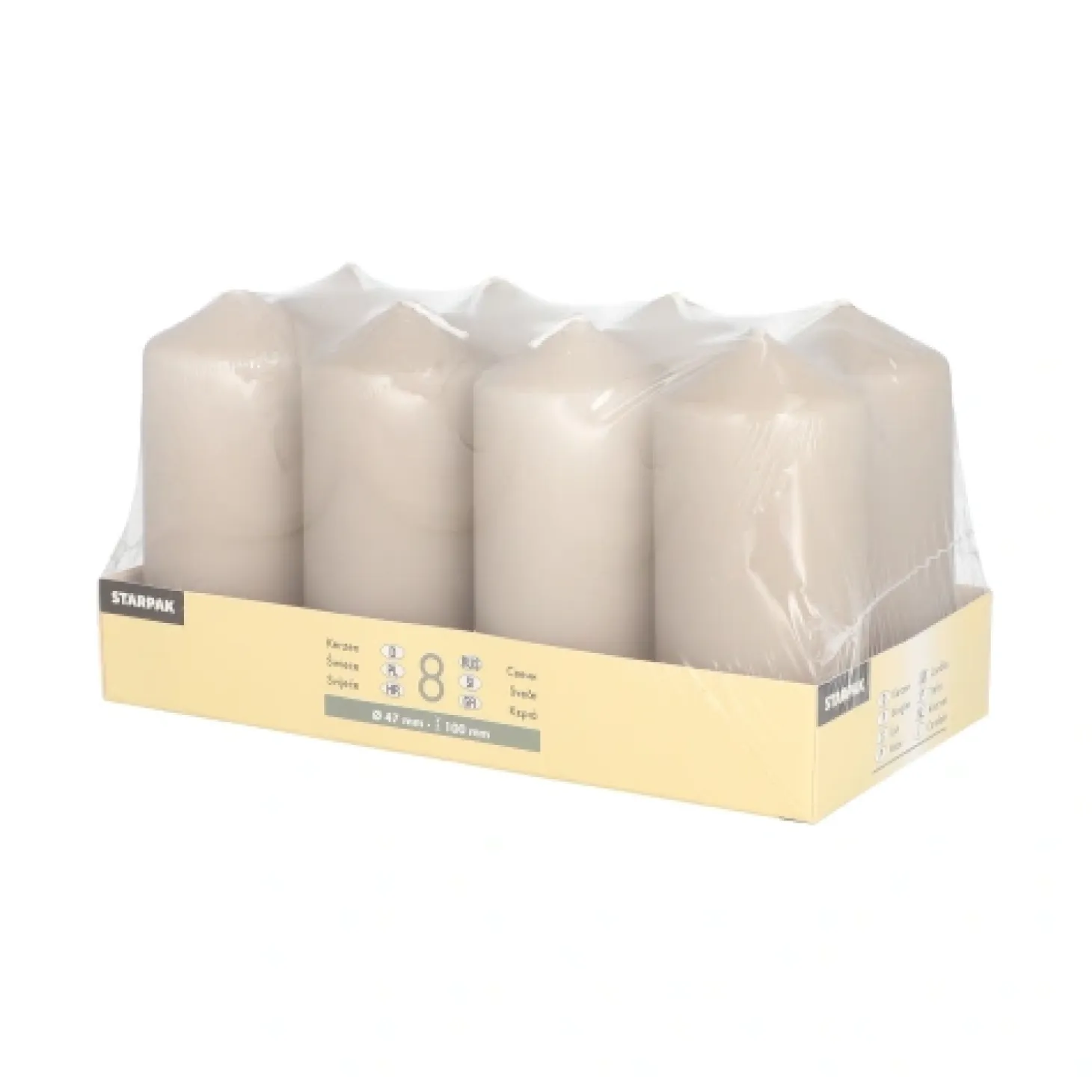 Starpak Stumpenkerzen Ø 47 mm, 100 mm greige, 6 x 8 Stück
