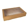 Starpak Transport- und Catering-Kartons, Pappe eckig 8 cm x 31 cm x 45 cm braun mit separatem Deckel und Sichtfenster aus PET