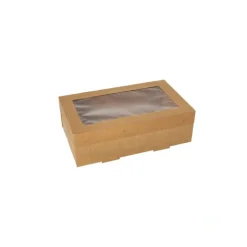 Starpak Transport- und Catering-Kartons, Pappe eckig 8 cm x 15,3 cm x 25,5 cm braun mit separatem Deckel und Sichtfenster aus PET