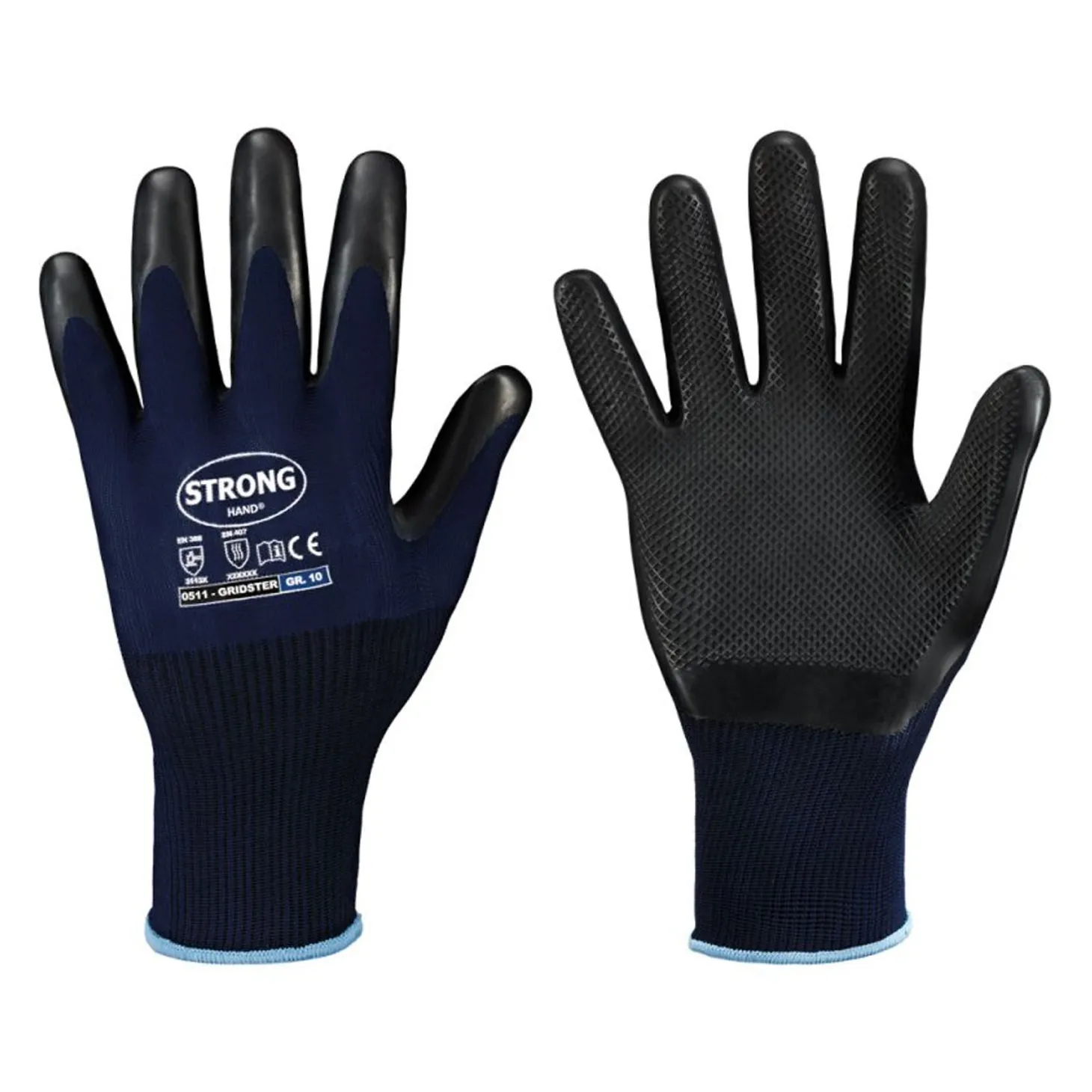 Stronghand Gridster 0511 Feinstrickhandschuhe mit Latex-Beschichtung dunkelblau/grau, VE 120 Paar