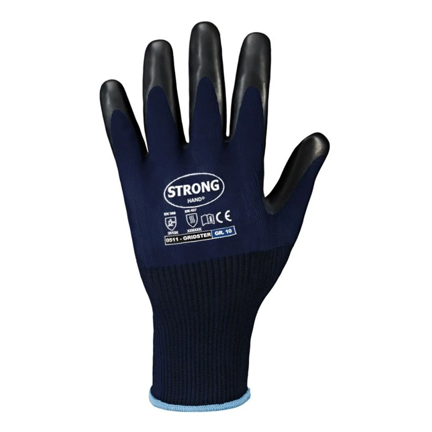 Stronghand Gridster 0511 Feinstrickhandschuhe mit Latex-Beschichtung dunkelblau/grau, VE 120 Paar