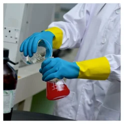 Stronghand Kenora 0456 Chemikalienschutzhandschuhe mit Latex-Beschichtung blau/gelb, VE 144 Paar