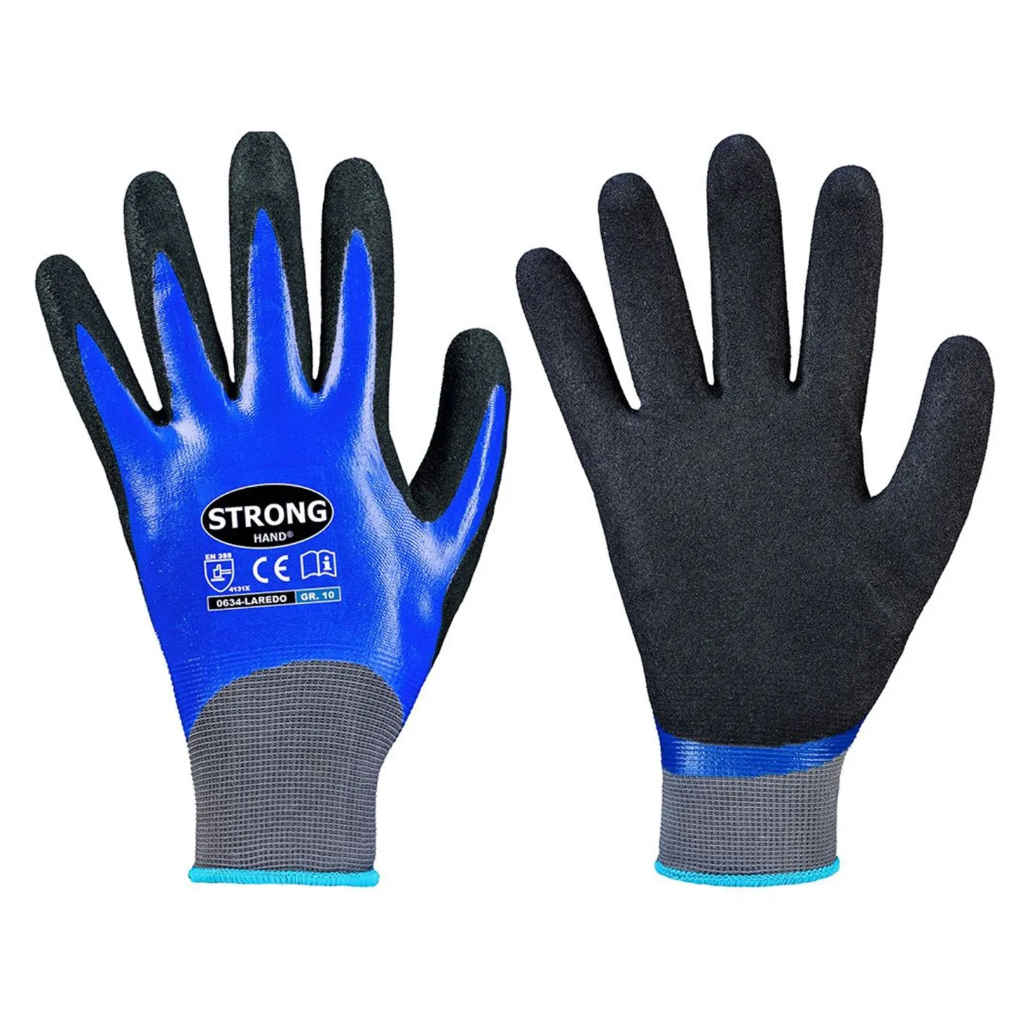 Stronghand Laredo 0634 Feinstrickhandschuhe mit Nitril-Beschichtung blau/schwarz, VE 144 Paar