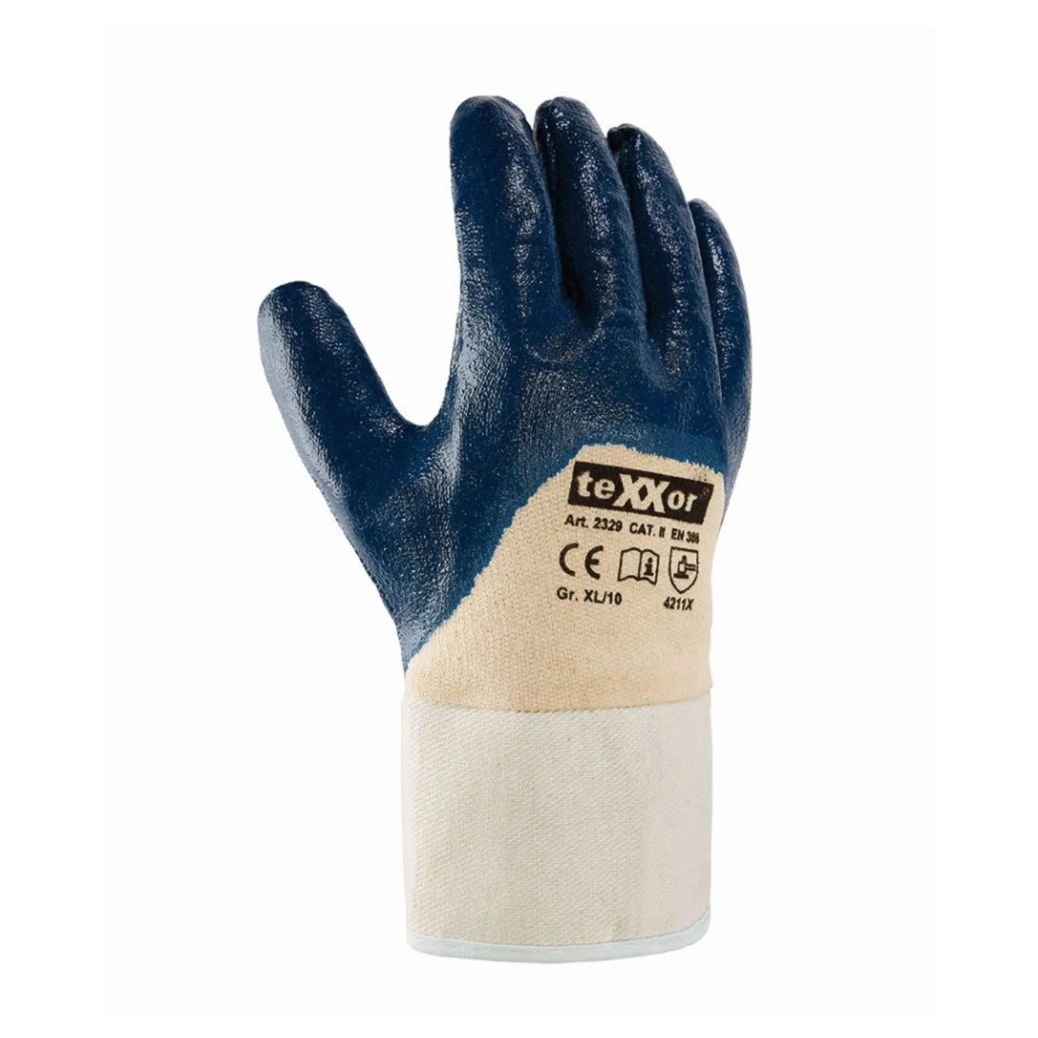 teXXor 2329 Arbeitshandschuhe mit Nitril-Beschichtung beige/blau, VE 144 Paar