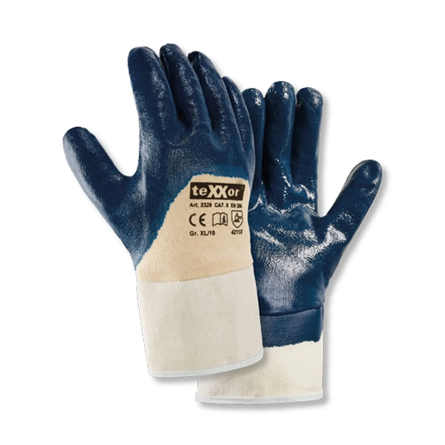 teXXor 2329 Arbeitshandschuhe mit Nitril-Beschichtung beige/blau, VE 144 Paar